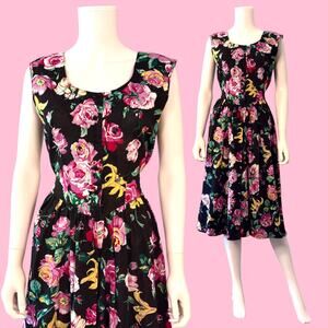 Vintage 80s Robbie Bee Floral Tank Dress Size 11/12 Fit & Flare Midi Romantic